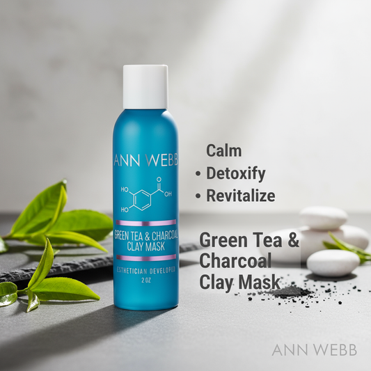 Ann Webb Green Tea Charcoal Clay Mask - soothing detoxifying face mask with tea blend and charcoal