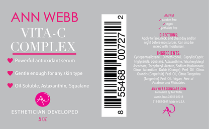 Ann Webb Vitamin C Serum 0.5oz label - pharmaceutical grade formula