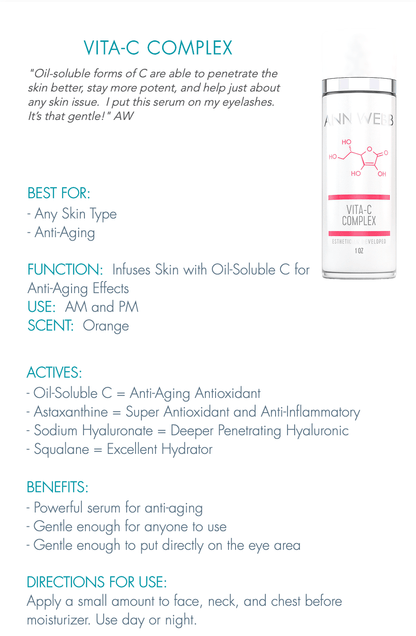 Ann Webb Vitamin C Serum product information sheet - ingredients and benefits