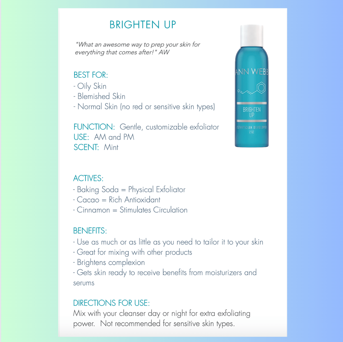 ANN WEBB Skin Care Brighten Up: Exfoliator - Ann Webb Skin Care - Webb Skin