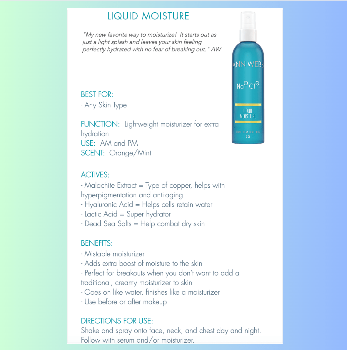 🍊💧ANN WEBB Skin Care Liquid Moisture - Ann Webb Skin Care - Webb Skin