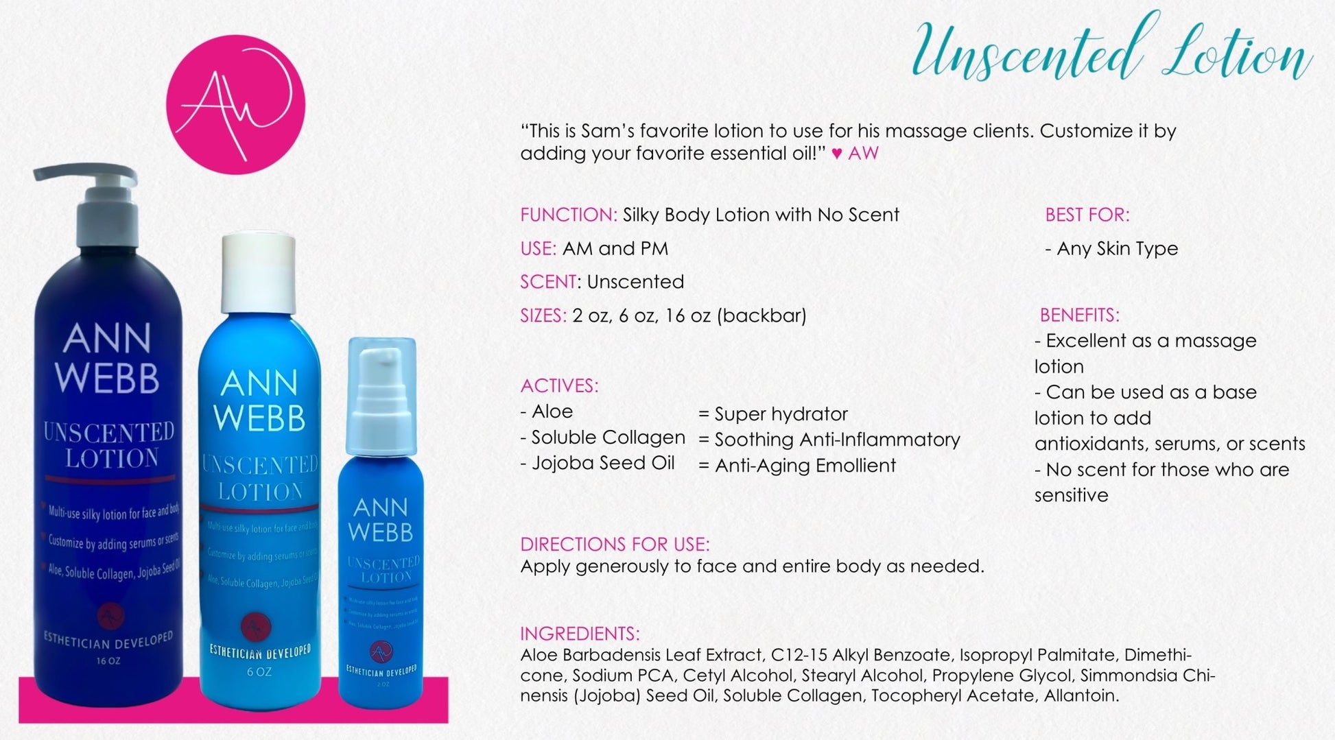 ANN WEBB Unscented Lotion Face & Body - Webb Skin